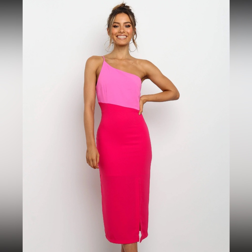 Pink Colorblock Midi Dress